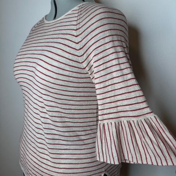 J. Jill Linen Blend Striped Sweater with Flounce Sleeve - Picture 4 of 8